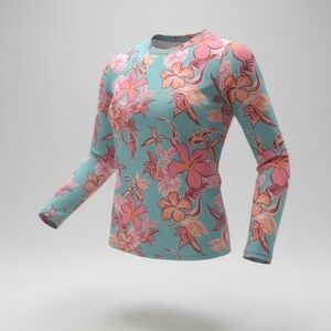 Roxy Tropical Long Sleeve Swim Top Size Small NWT | Teal Floral Rash Guard